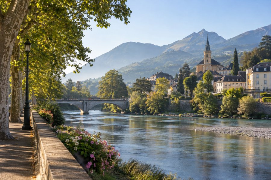 Lourdes: Pyrenäenstadt am Fluss (KI-Symbolbild)