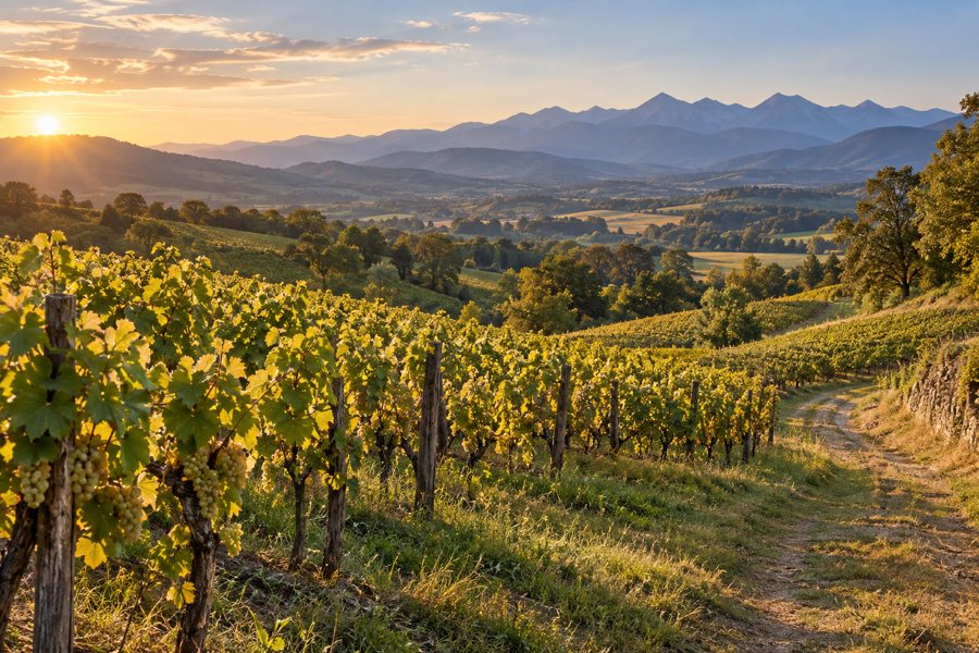 Jurançon: Weinberge am Pyrenäenrand – KI-Symbolbild